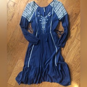 Free People long sleeve embroidered midi dress